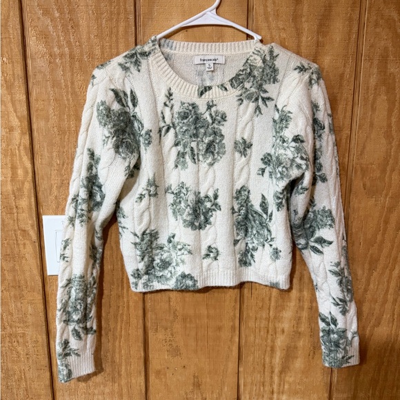 Francesca's Cream Cable Knit Crewneck with Green Floral - Picture 2 of 5